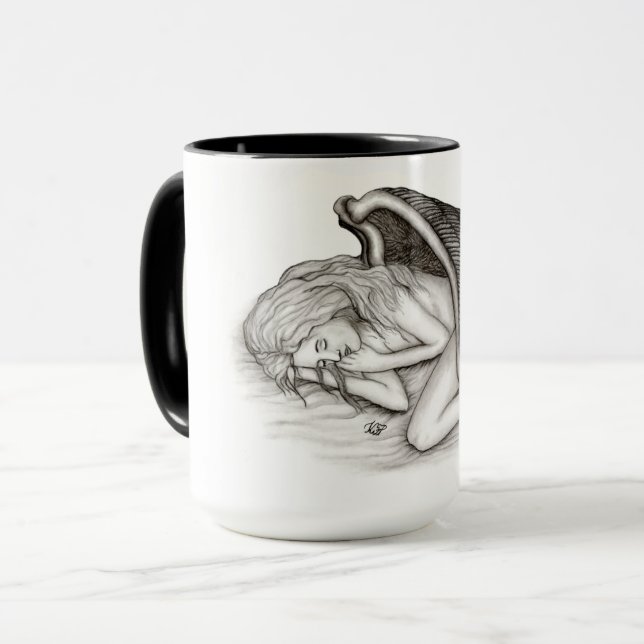 En sovande ängel, svart och vit design mugg (Framsida vänster)