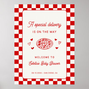 En speciell leverans Pizza Baby Shower Välkommen Poster