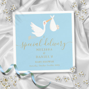 En speciell leverans stork par baby shower pappersservett