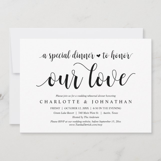 En Speciell middag för att hedra vår Kärlek, Rehea Inbjudningar (Framsida)