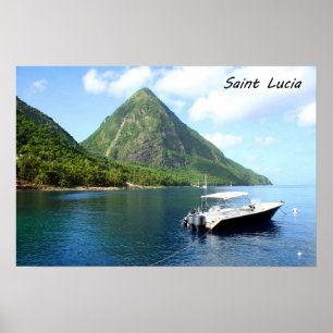En speedboat framme av ringbultarna i Sanktt Lucia Poster
