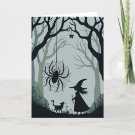 En spindel en häxa och en skogsuppsättning helgkort