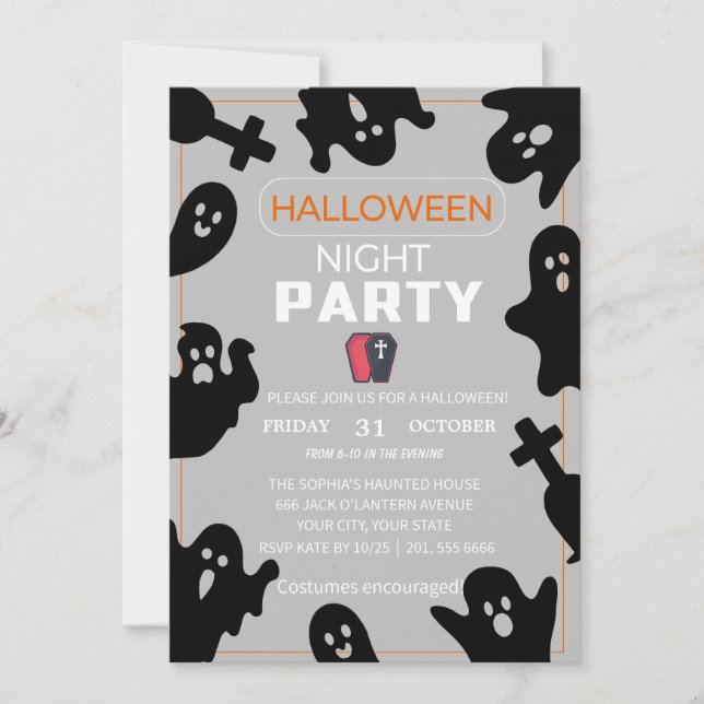 En spöklik natt med spöken – Halloween-inbjudan Inbjudningar (Framsida)