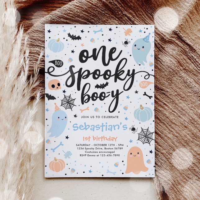 En Spooky Boo-y Cute Halloween Ghost 1 födelsedag Inbjudningar (Skapare uppladdad)