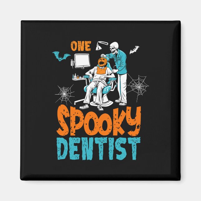 En Spooky Dentist Scary Dental Halloween Skeleton Magnet (Framsidan)