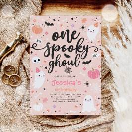 En Spooky Ghoul Cute Halloween Ghost 1:a födelseda Inbjudningar