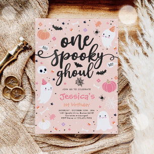 En Spooky Ghoul Cute Halloween Ghost 1:a födelseda Inbjudningar