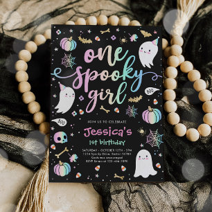 En Spooky Girl Cute Halloween Ghost 1:a födelsedag Inbjudningar
