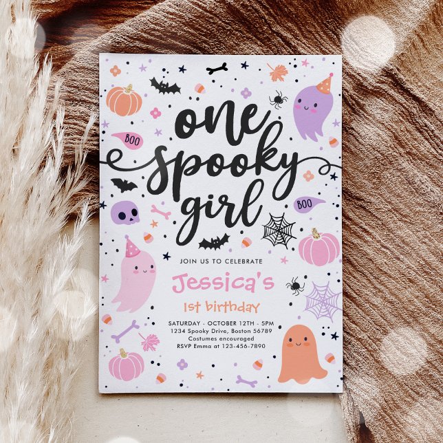 En Spooky Girl Cute Halloween Ghost 1:a födelsedag Inbjudningar (Skapare uppladdad)