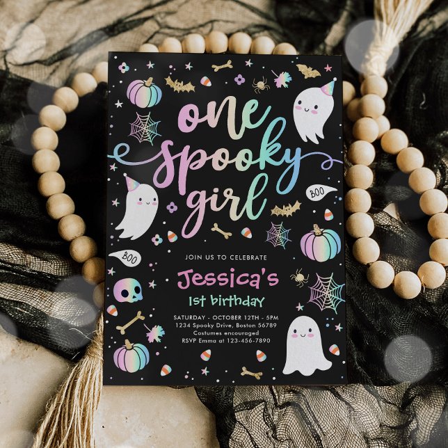 En Spooky Girl Cute Halloween Ghost 1:a födelsedag Inbjudningar (Skapare uppladdad)