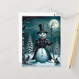 En Spooky Snögubbe med fåglar Vykort