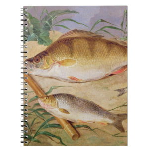 En sportfiskare fångar av den grova fisken (olja anteckningsbok med spiral