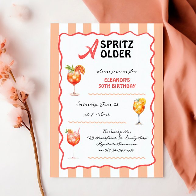 En Spritz för alla åldrar Cocktail Födelsedagsfest Inbjudningar (A Spritz Older - Aperol spritz themed summer cocktail party invitation - editable for any age)
