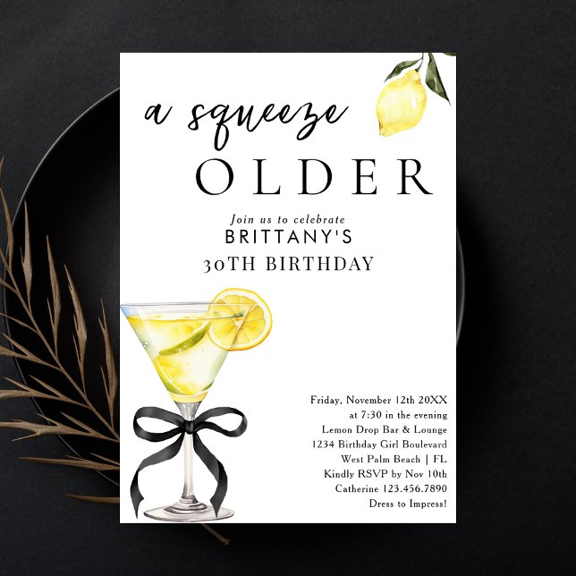 En squeeze äldre citron drop martini 30-års födels inbjudningar (Skapare uppladdad)