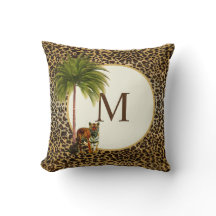 En stående tiger på ett leopard mönster Monogram