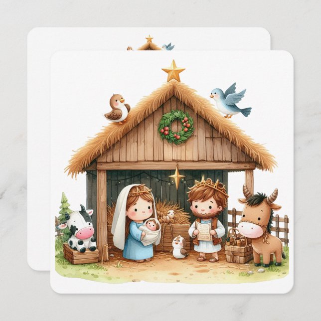 En stall full av glädje julkort (Fram/baksida)