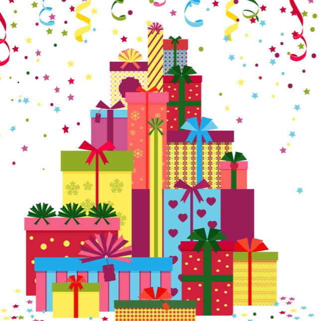 En stapel med färgfulla presentfält (A colorful gift bag filled with vibrant presents.  )
