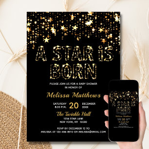 EN STAR ÄR BORN Guld Black Baby Shower Inbjudningar