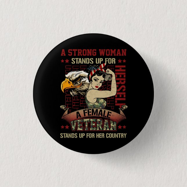 En stark kvinnlig kvinnlig kvinnlig Dam Veteran st Knapp (Framsida)