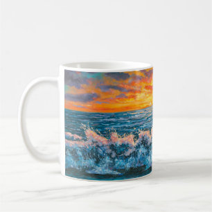 En stark solnedgång under en storm. En oljemålning Kaffemugg
