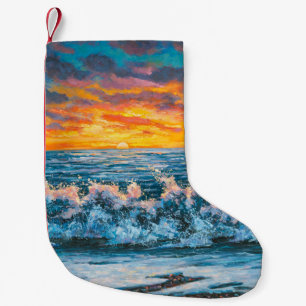 En stark solnedgång under en storm. En oljemålning Liten Julstrumpa