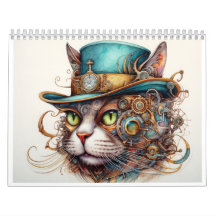 En steampunk-kalender med en katt