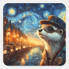 En Steampunk Otter i Starry Natt Fyrkantigt Klistermärke