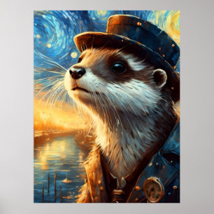 En Steampunk Otter i Starry Natt Poster