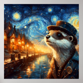 En Steampunk Otter i Starry Natt Poster