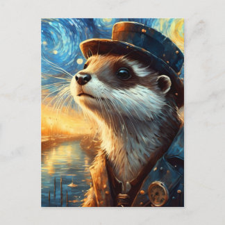 En Steampunk Otter i Starry Natt Vykort