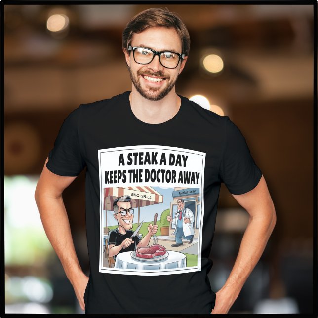 En stek per dag bärare Ketovore Keto Funny Manar T Shirt (A Steak A Day Keeps The Doctor Away. Fun Carnivore Tshirt for Men. Meat Eaters will love this!)