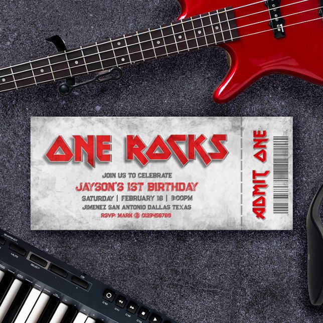 En Sten - 1:a födelsedagen Biljett Inbjudningar (One Rocks - 1st Birthday Ticket Invitation)
