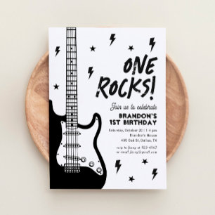 En Sten Guitar Rock and roll 1:a födelsedag Inbjudningar