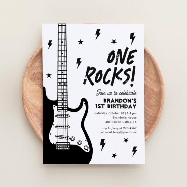 En Sten Guitar Rock and roll 1:a födelsedag Inbjudningar (Skapare uppladdad)