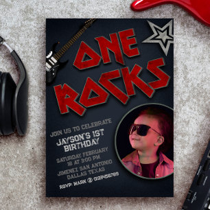 En Sten med Bild - Rockstar 1:a födelsedagen Inbjudningar