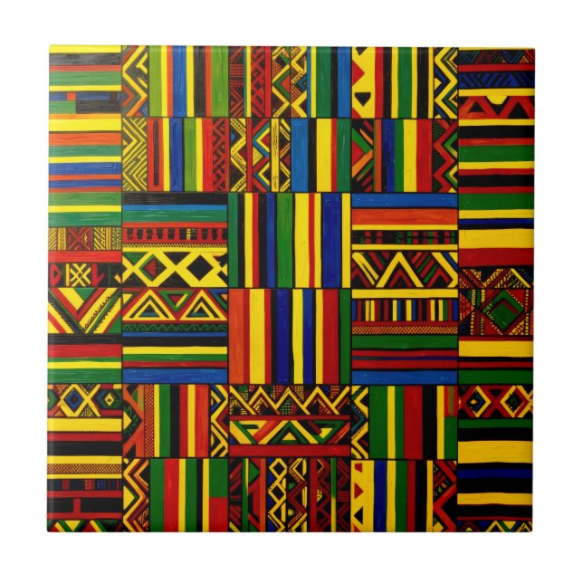 En stiliserad tolkning av "Kente"-tryck Kakelplatta (Framsidan)