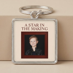 EN STJÄRNA I FÖRBEREDELSE Personligt barnfoto Fyrkantig Silverfärgad Nyckelring