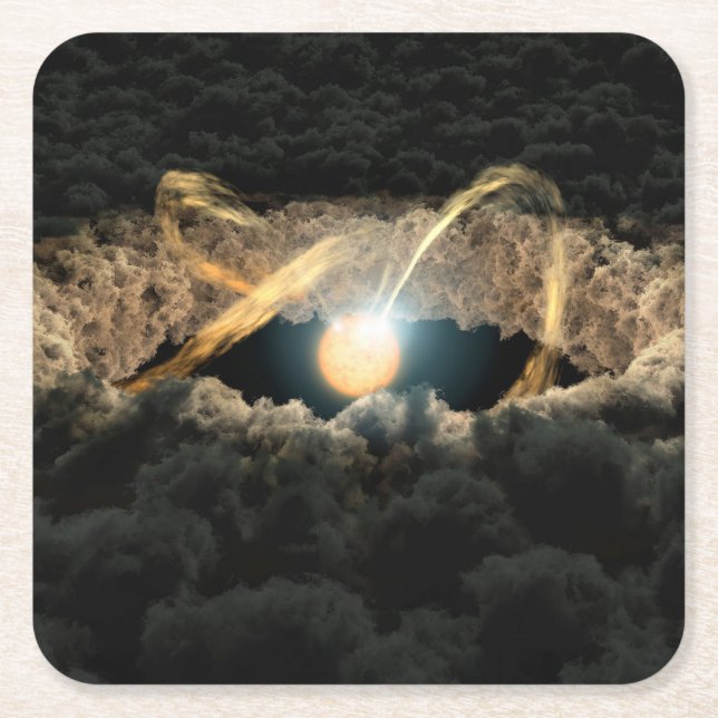 En stjärna omgiven av en protoplanetdisk underlägg papper kvadrat (Framsidan)