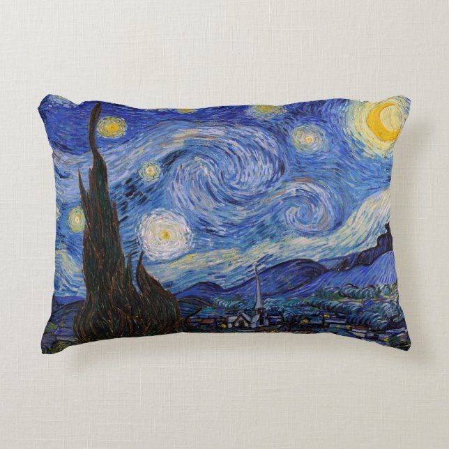 En stjärnig natt: Saint Remy av Vincent Van Gogh Prydnadskudde (Framsidan)