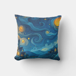 En stjärnnatt himmel ovanför land-stugor kudde