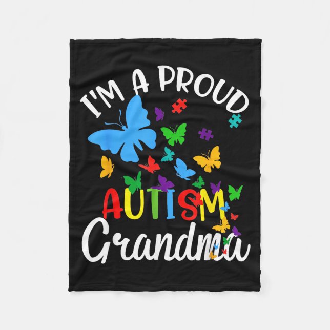 En stolt Autism Farmor Pusselband Schmetterling Fleecefilt (Framsidan)