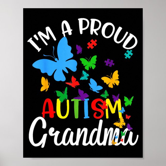 En stolt autism-mormor-pusselbandshalsduk fjäril poster (Framsidan)
