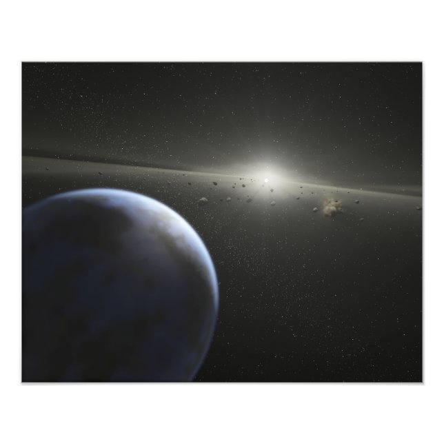 En stor asteroid bälte i omloppsbana runt en stjär fototryck (Framsidan)