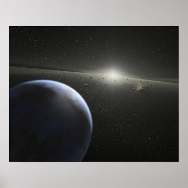 En stor asteroid bälte i omloppsbana runt en stjär poster (Framsidan)