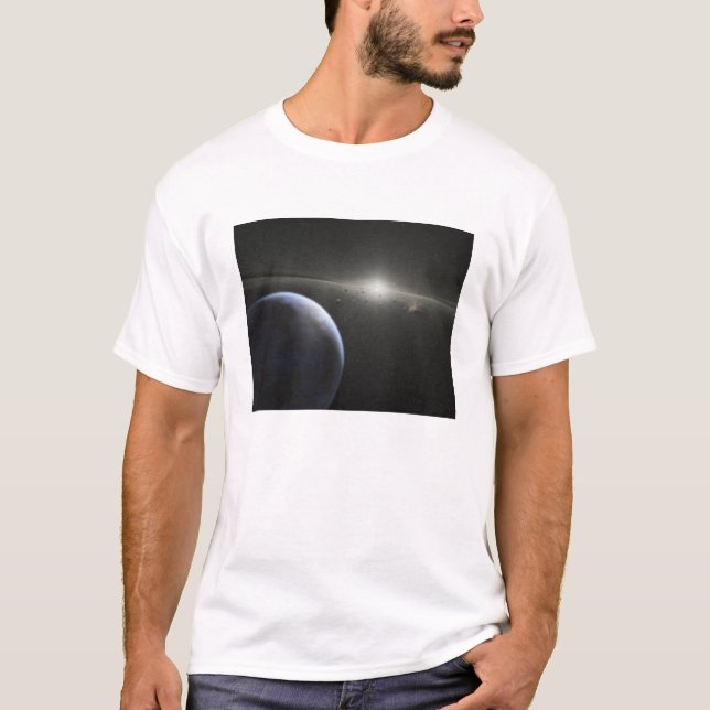 En stor asteroid bälte i omloppsbana runt en stjär tee shirt (Framsida)