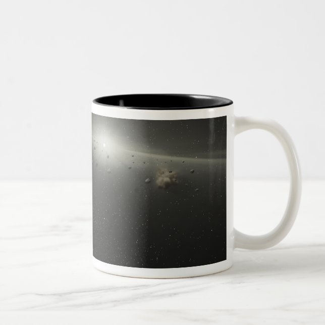 En stor asteroid bälte i omloppsbana runt en stjär Två-Tonad mugg (Höger)