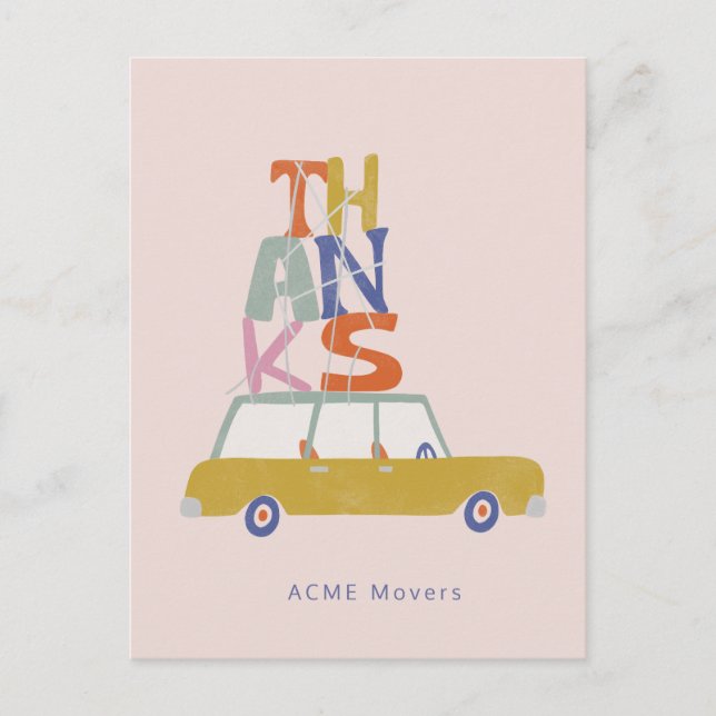 En stor bil lastad med Tack Tack Vykort (Framsida)
