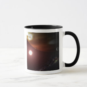 En stor gastplanet som omger en röd dvärgstjärna mugg