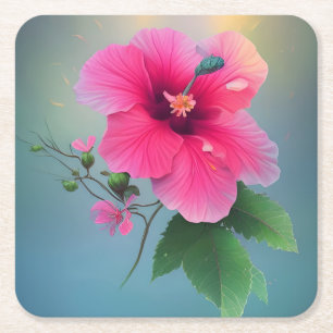 En stor Hibiscus i Fullt Bloom Underlägg Papper Kvadrat