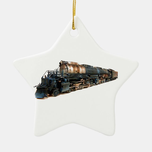 En stor pojkeångalokomotiv julgransprydnad keramik (Framsidan)
